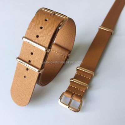 China Best Selling Soft Gold Rings Brand Mens Womens PU Brown Leather Nato Strap for sale