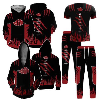 China Anti-wrinkle Akatsuki Men's 3D Printed Japanese Anime Clothing Jacket Hoodie T-shirt Hooded Pants 3 Pieces Set Robe Cosplay Clothes TV and Movie Costumes for sale