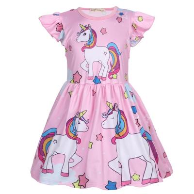 China LQSZ New Fashion Washable Unicorn Cartoon Cute Printed Pink Summer Pleated Sleeveless Children Kids Little Girl Teen Dress 3-12 Years Old for sale