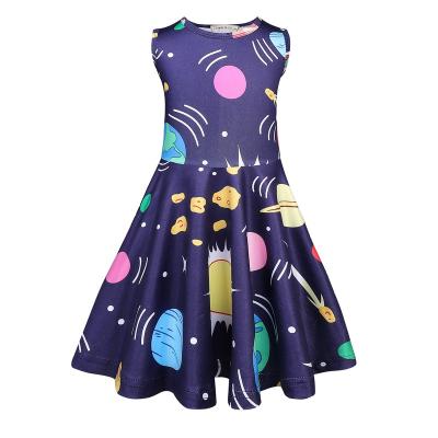 China New Fashion Washable Summer Cool Cartoon Cute LQSZ Purple Printed Sleeveless Kids Children Little Girl Teen Dress 3-12 Years Old for sale