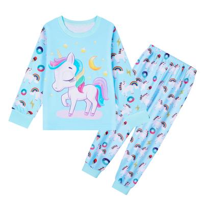 China LQSZ 2022 Rainbow Girls Blue Unicorn 3D Breathable Printing Pattern Kids Custom Made Children's Pajamas for sale