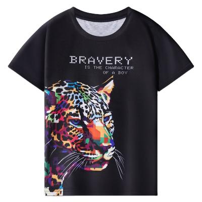 China LQSZ Tiger Black Fashion Boy Summer QUICK DRY Cool Animal 3D Silk Casual Soft Milk Printing Pattern Short Sleeve T-shirts For Kids for sale