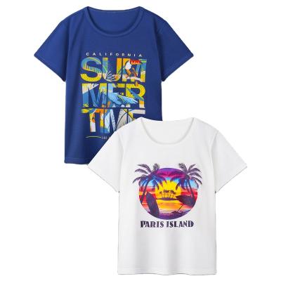 China QUICK DRY Cool Casual Beach Wear Blue Boy Summer LQSZ Silk 3D Milk Printing Pattern Short Sleeve T-shirts For Kids for sale