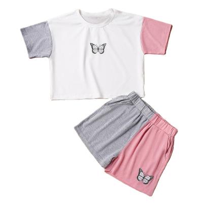 China Summer Washable Popular Butterflies LQSZ Sleeve Girls Cotton T-shirt And Soft Short Pants Suit for sale