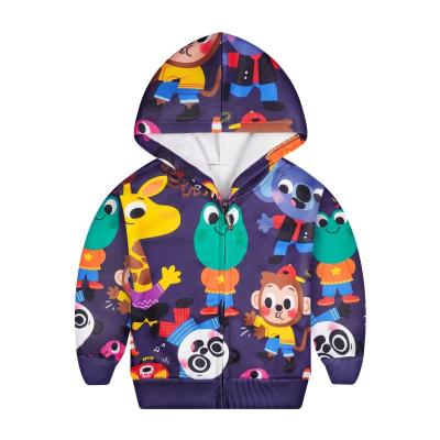 China LQSZ 2022 Anti-wrinkle Boys Navy Zoo Animal Pattern Autumn Winter Children Zipper Printing Hooded Jacket for sale