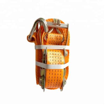 China 5T Polyester Ratchet Link Belt 100% Polyester Webbing Tension Down Belt With Double J-Hooks for sale