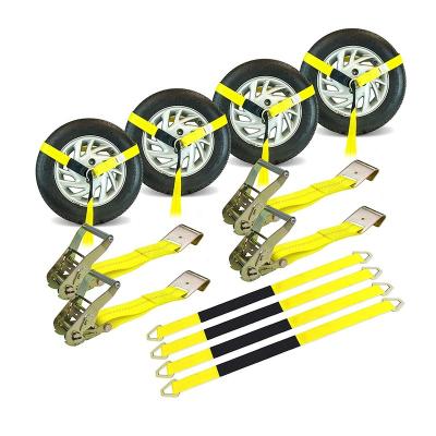 China Polyester Car Tie Down Kit with 4 Lasso Straps 4 Flat Hook Ratchets and 4 Free 36