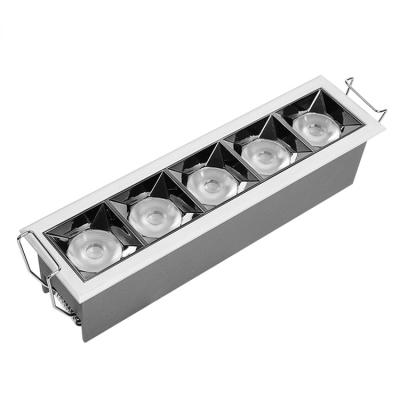 China Modern Manufacturer Indoor Rectangular Grill Light 5 Led Downlight Commercial Office 20w Embedded Led System Linear Light Lighting for sale