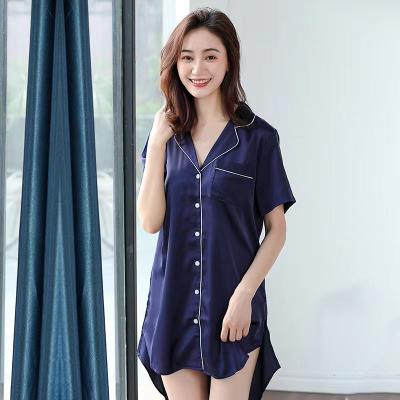 China Wholesale QUICK DRY Women's Solid Silk Nightgown Short Sleeve Satin Plus Size Pajamas for sale