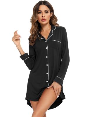 China Custom Women QUICK DRY Solid Bamboo Long Sleeve Plus Size Pajamas Shirt Dress Party Sleepwear for sale