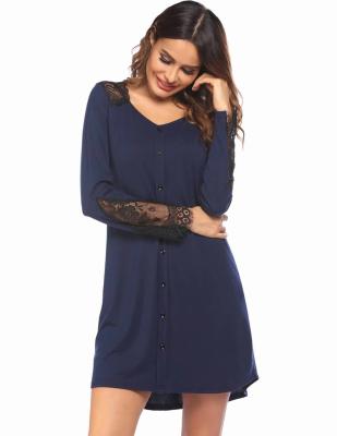 China QUICK DRY Polyester Lace Trim Nightgown Women's Long Sleeve Amazon Sleepwear for sale