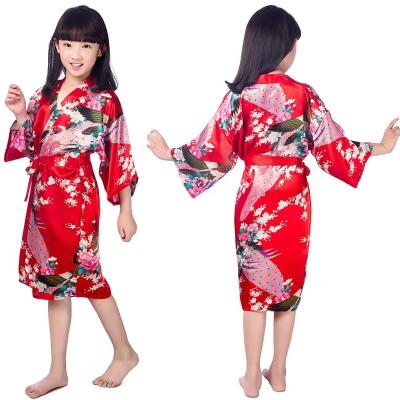 China Wholesale Silk Kimono Children's Floral Print Long Robe Bathrobe Breathable Satin For Girls for sale