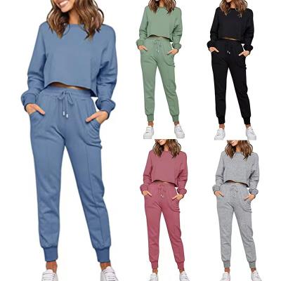 China Autumn Winter Breathable Long Sleeve Thermal Cotton Knit 2 Piece Jogging Women's Pajamas for sale