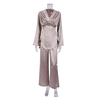 China Custom made high quality silk QUICK DRY lounge wear 2 piece satin pajamas sets for women for sale