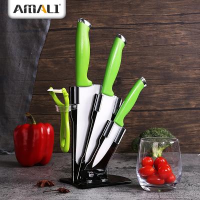 China Ready To Ship-5PCS Ceramic Kitchen Knives Set Kitchen Cooking Tools Kitchen Knife Chef Knife With Acrylic Vegetable Rack for sale