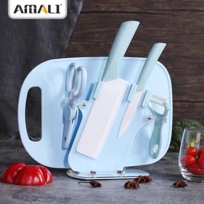 China Viable Ready to Ship -6PCS Ceramic Knife Set Fruit Ceramic Vegetable Knife Zirconia Knife Cutting Board Plastic Peeler Scissors for sale