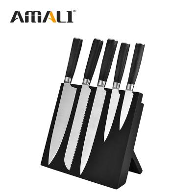 China Kifne Customs New Style 6PCS Kitchen Viable Forged Stainless Steel Chef's Knife Set Pakka Wood Handle With Magnet Knife Block for sale