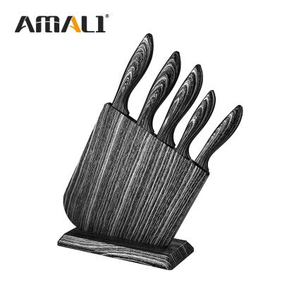 China New Arrival Durable Marble Handle Coating 6 PCS Stainless Steel Non-Stick Kitchen Knives Set With Block Chef Knife for sale