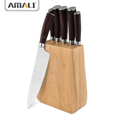 China High Quality Viable Forged Chef Knife 6PCS Stainless Steel Kitchen Forged Knives Set Pakka Wood Handle With Wood Knife Block for sale