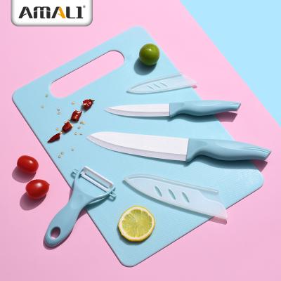 China Sustainable 4PCS Kitchen Ceramic Knives Set Kitchen Cooking Vegetable Tools Kitchen Knife With Plastic Cutting Board for sale