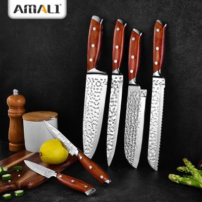 China Sustainable Stainless Steel Kitchen Knife Set Kitchen Forged Chef Knife Hammered Blade Kitchen Knives Set With Colorful Resin Handle Handle for sale