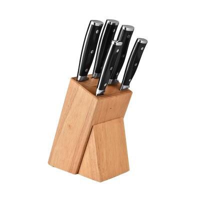 China Viable Customized 6 PCS High Carbon Stainless Steel Forged Kitchen Knives Set Kitchen Chef Knife With Rubber Knife Wood Block for sale