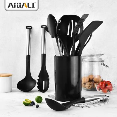 China 12PCS Sustainable Kitchen Nylon Utensil Set Kitchen Accessories With Stainless Steel Handle And Plastic Holder for sale