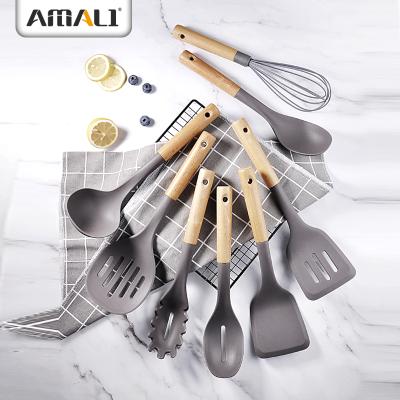 China High - Quality - Sustainable 5PCS Silicone Utensil Cookware Set With Wooden Handle Silicone Utensils Set for sale