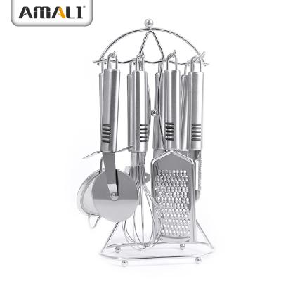 China Sustainable 8 Pieces Stainless Steel Kitchen Accessories Set Cooking Tool Kit Metal Kitchenware Sets With Wire Rack for sale