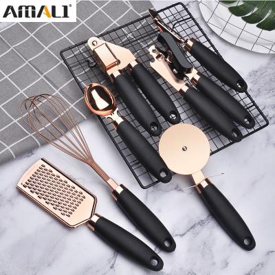 China Viable Hot Selling Amazon Kitchen Accessories Rose Gold Gadget-7 Piece Kitchen Tools Kit Fruit Vegetable Fruit Vegetable Cheese Finishing Manual Grater for sale