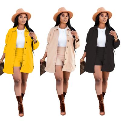 China QUICK DRY Women Fashion Casual Stylish Long Sleeve Shorts Shirt Suit Solid Two Piece Outfits Sets For Ladies for sale