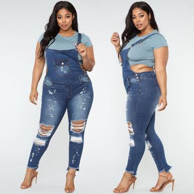 China Color Fade Proof Skinny Stretch Plus Size Jeans Ripped Overalls Womens Denim Jumpsuits for sale