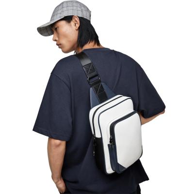 China Leather One Shoulder Bag Fashion Custom White PU Leather One Shoulder Cross - Body Sling Pack Mens Chest Bag for sale