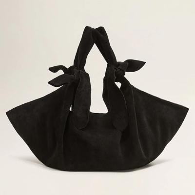 China Custom Black Suede Bow Handbag Ladies Bow Tote Hand Bag Suede Leather Women Hobo Handbag Purse for sale