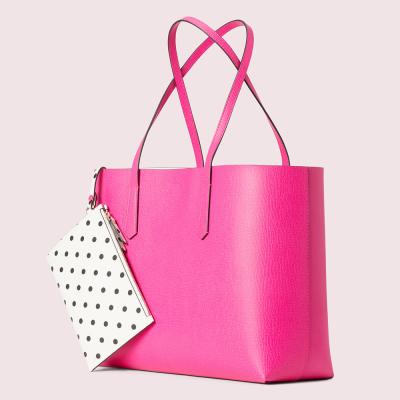 China Tote Handbag Customized Logo Magenta Dotted Leather Women Big Pop Vegan Leather Ladies Tote Shopper Bag for sale