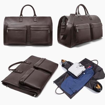 China Leather Suit Bag Leather Suit Carrier Weekender Garment Bag Personalized Pebble Luxury Foldable Leather Men