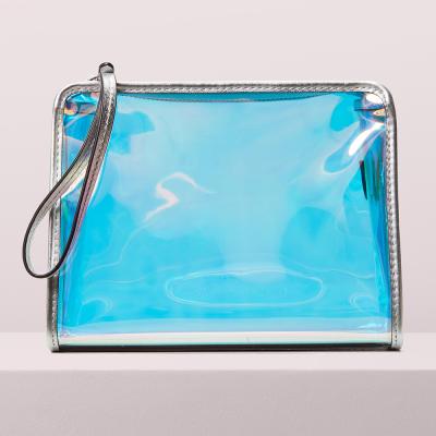 China Custom Clear Transparent PVC Holographic Women Cosmetic Bag Makeup Bag Makeup Case Make Up Pouch For Ladies for sale