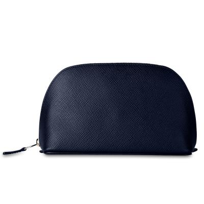 China Custom Small Cosmetic Case Logo Navy Saffinao Vegan PU Leather Small Make Up Zipper Pouch Case Ladies Cosmetic Bag For Women for sale