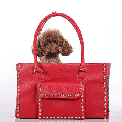 China Pebble Breathable Custom Faux Leather Fashion Studded Women Dog Cat Carrier Tote Bag For Ladies for sale