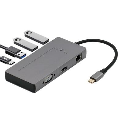 China Aluminum alloy new expansion dock m.2 hard disk box USB hub VGA network port front type 8 in 1 expansion dock for sale