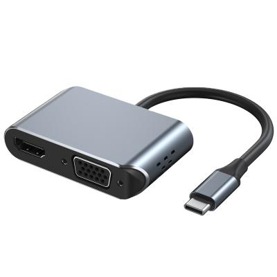 China MT-001 Aluminum Alloy Type-C to HD-MI + VGA Display Laptop USB Expansion Network Port Simultaneous Type - 2 in 1 Expansion Dock for sale