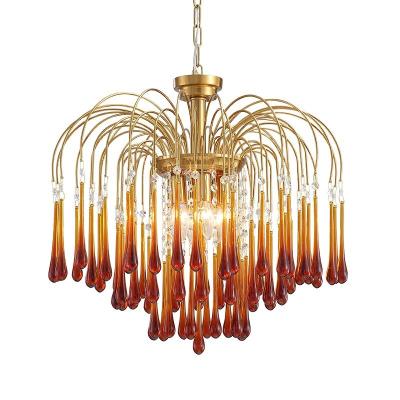 China Modern simig lighting italian commercial murano glass drop water tall style full copper chandelier for living room hotel for sale