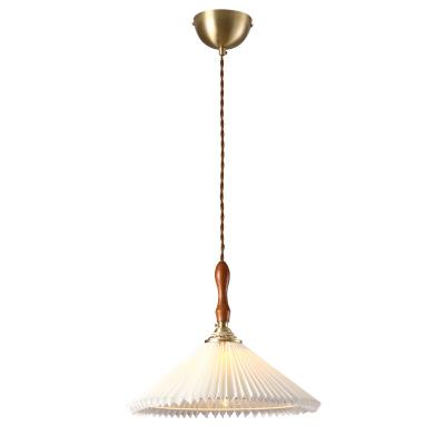 China Retro Vintage Simig Lighting Japanese Brass Pleated Lamp Shade Small Pendant Lamp For Bedroom Bedside for sale