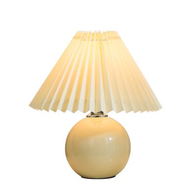 China Modern Simig Lighting Small Modern Unique Pleated Ceramic Shade Or Rattan Chinese Wicker Table Lamp For Bedroom for sale