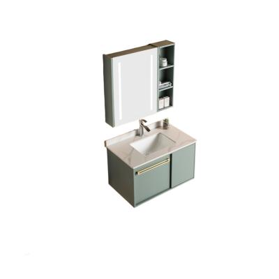 China 20KG Simplicity Green Solid Wood Luxury Grass Bathroom Basin Cabinets Mirror for sale