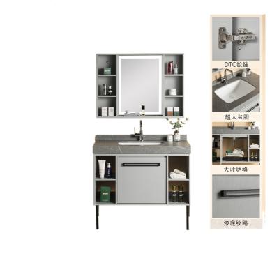 China Modern Wooden Storage Bathroom Sink Cabinet Multiple Storage 30kg Multiple Rectangle Gray for sale