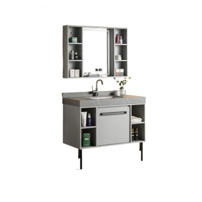 China Waterproof Multi Storage Bathroom Locker Modern Solid Wood Vanity Cabinet With Sink for sale