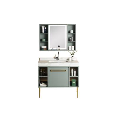 China Multiple Storage Grass Bathroom Furniture Modern Solid Wood Green Solid Wood Vanity Cabinet for sale