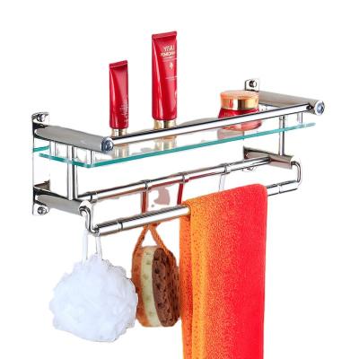 China With Hook Luxury Bathroom Accessories 60CM Single Layer Hook Up Plated Glass Towel Rack Shelf Chrome Plated for sale