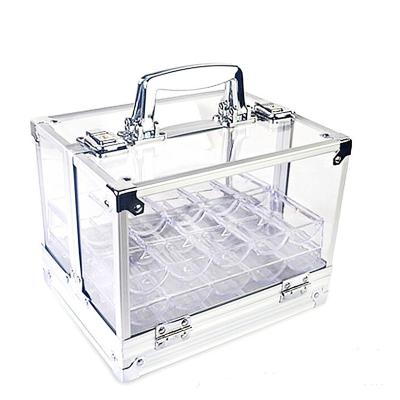 China Custom Carry Storage Case Manufacturer Acrylic Chip Box 600 Yards, Double Open Aluminum Box, Portable Clear Makeup Case for sale